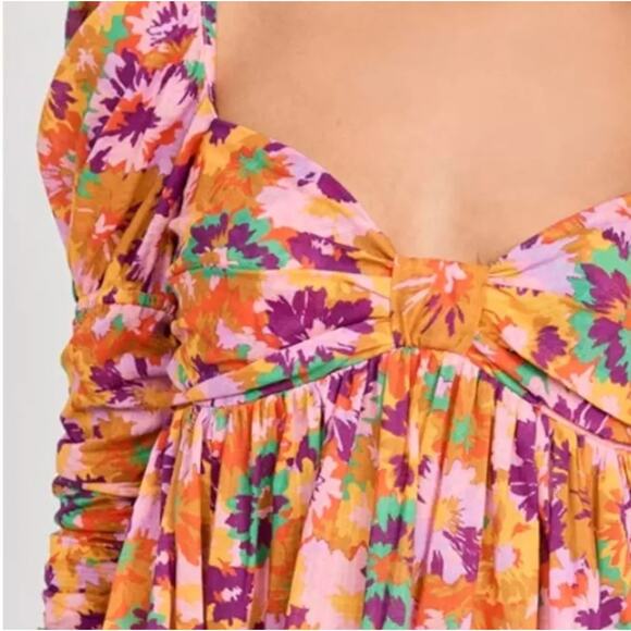 Zimmermann Violet Twist Front Mini Dress Mustard Multi Floral Orange Sz 4 - Picture 13 of 16